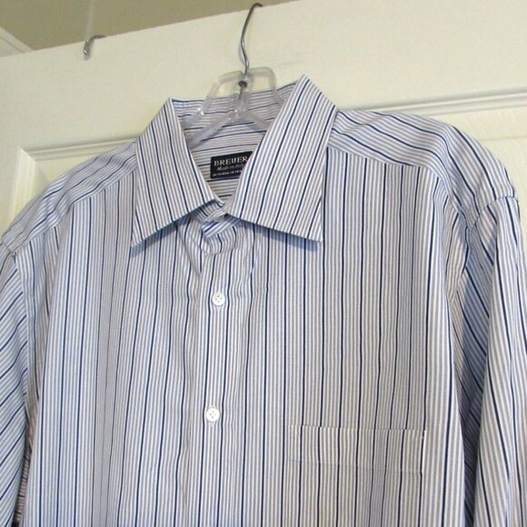 Men's BREUER Dress Shirt Made in Italy Blue & Gray Size 17 X 33 - Picture 4 of 4